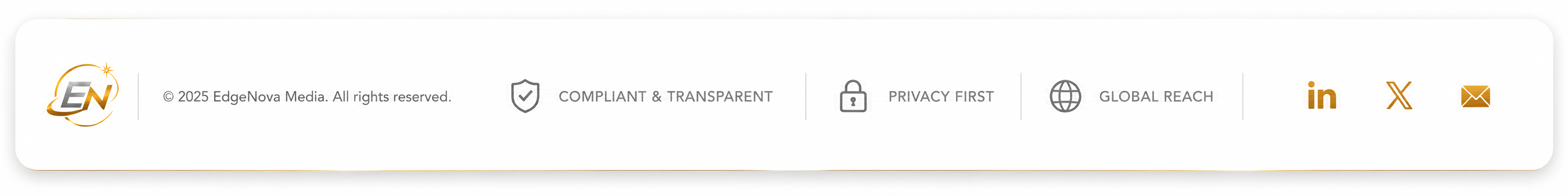 EdgeNova Media footer with compliance, privacy, and global reach notes